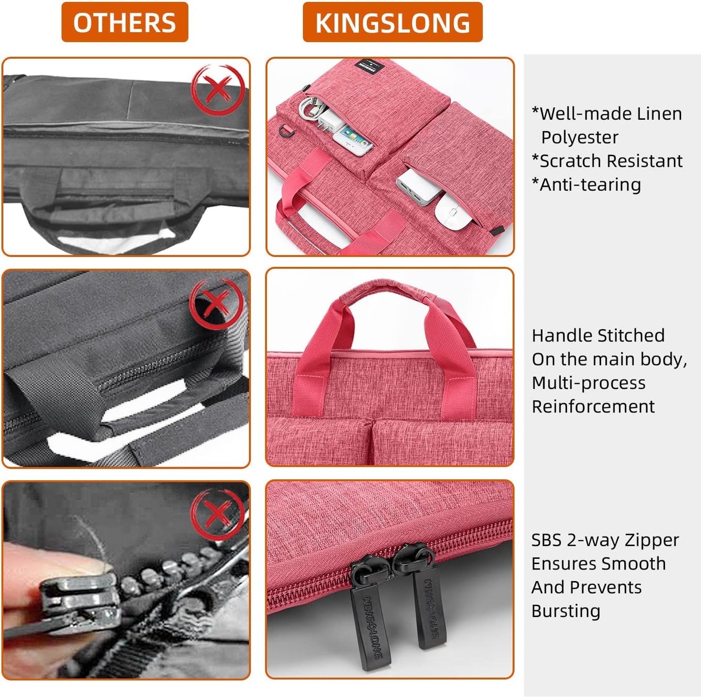 KINGSLONG Slim 17.3 inch Laptop Sleeve Bag Carrying Case with Shoulder Strap, Notebook Ultrabooks Computer Handbag Cover for Men Women Fit for Acer Asus HP Pink