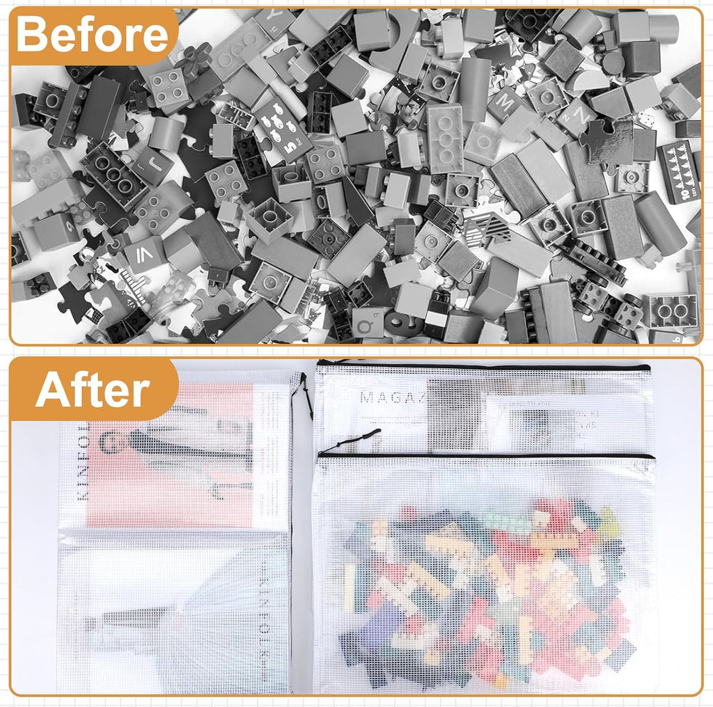 18pcs Mesh Zipper Pouch Puzzle Storage Bags A3 17x12 Inches Large File Bags Black Reusable Zipper Pouches for Organizing, Classroom Board Game Organization