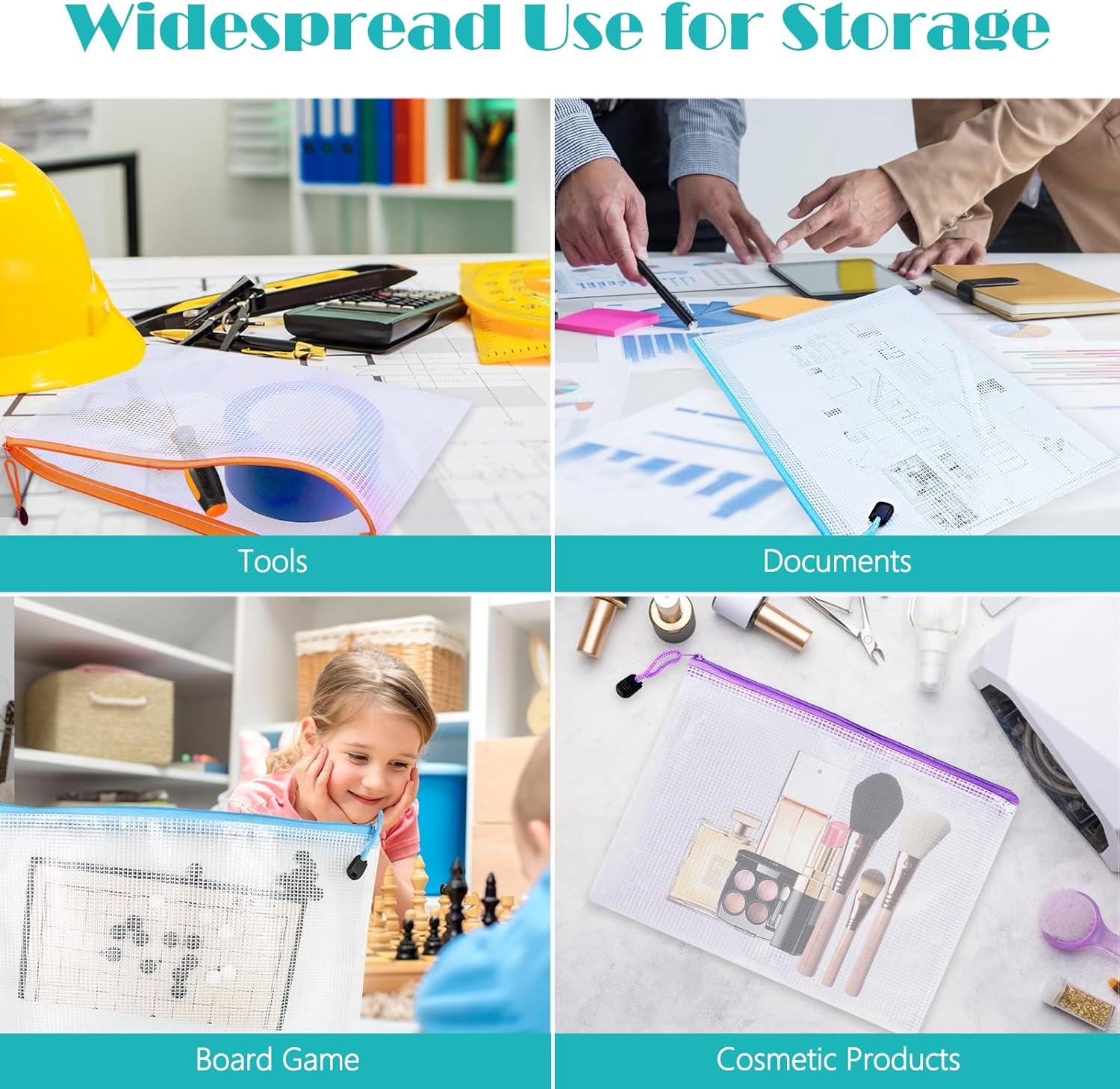 64pcs A4 Mesh Zipper Pouch Bags, Mesh Bags with Zipper Bulk, Pouches for Organization, Clear Storage Bags for Classroom, Travel, Office, Board Game