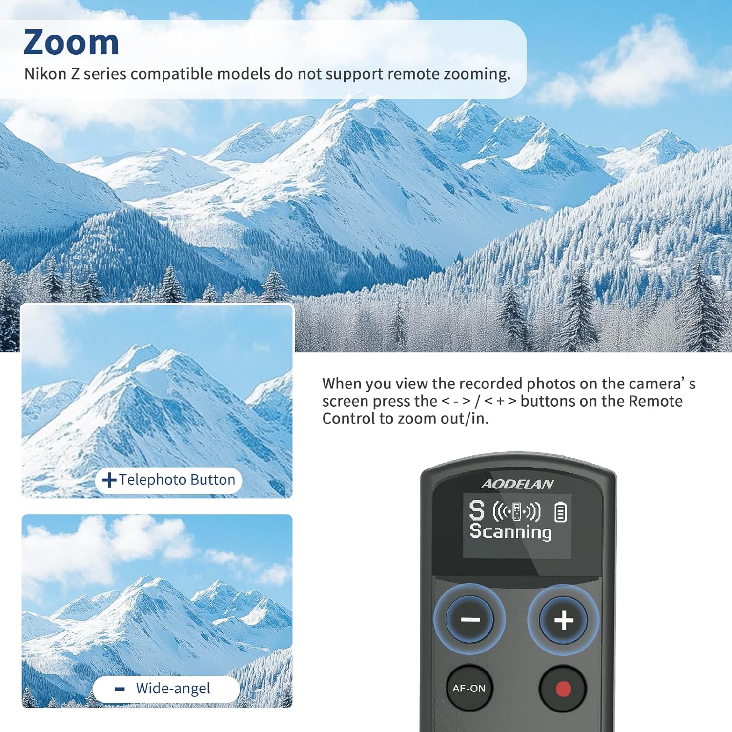 Rechargeable Shutter Release for Nikon AODELAN Wireless Camera Remote Control Compatible with COOLPIX P1000, P1100, P950, B600, A1000, Z50, Z30, Z fc, Z6 II, Z7 II,Z5, Replaces Nikon ML-L7(Black)