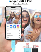 MOSDART 1TB USB3.1 Fast Speed C and A Dual Flash Drive, exFAT Memory Stick with Keychain and LED Indicator, for iPhone 15 and 16, Android Phone, iPad, MacBook, and Other Laptops, Sky Blue