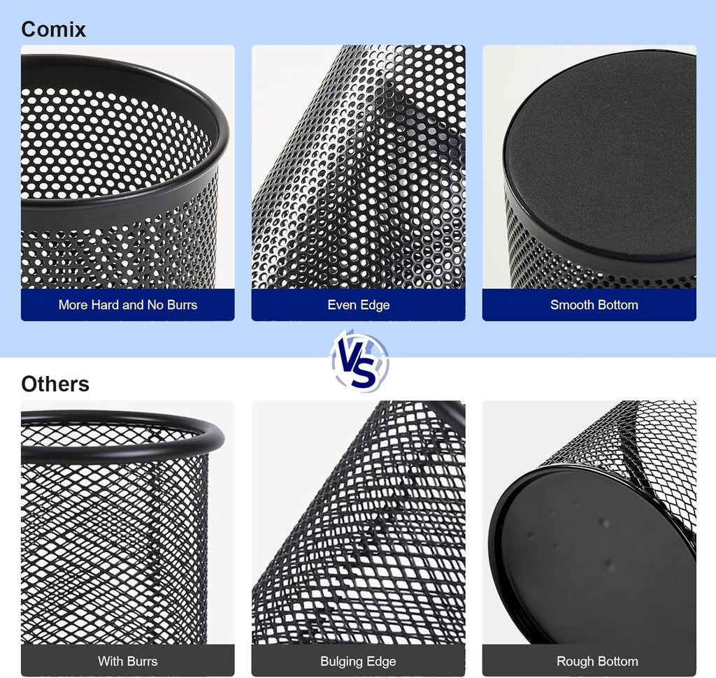 Comix Pen Holder Desk Organizer, Wire Mesh Pencil Cup with Foam Pad and Non-Slip Bottom Office Supplies Desk Accessories for Home Office School, 1 Pack