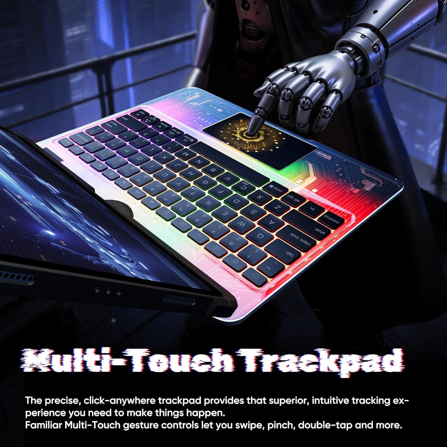 KITONE Transparent Case with Wireless Keyboard only for 2024 iPad Pro 13-in.(M4), 7 Colors Backlight, Trackpad, 360°Rotating Stand for iPad Pro 13, Tech Style