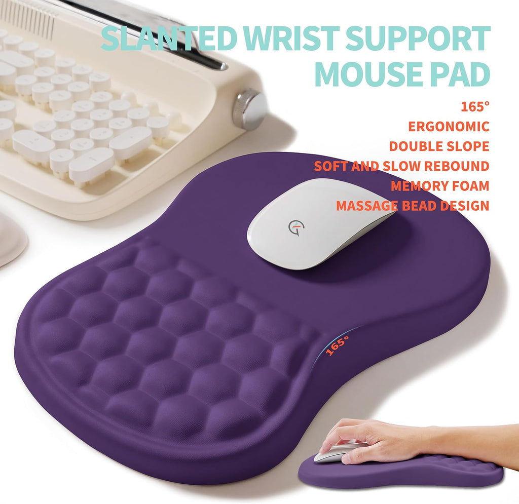 2-in-1 Ergonomic Set, Wave Rise Keyboard Wrist Rest and Massage Bulge Slope Mouse Pad Wrist Support, Cushion Memory Foam Integrated to Relieve Wrist Pain, Dark Purple