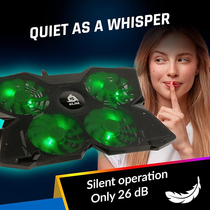 KLIM Wind Laptop Cooling Pad - Support 11 to 17 Inch Laptops, PS4-4 Fans - Light, Quiet, Powerful Cooling - Gamer USB Slim Portable Laptop Stand - New 2021 Version - Green