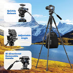 Camera Tripod, 75” Heavy Duty Tripod for Camera with Phone Holder and Travel Bag, Compatible with Video Camera, DSLR, Spotting Scopes, Camcorder, GoPro, Cell Phone, Max Load 16LB (Black)