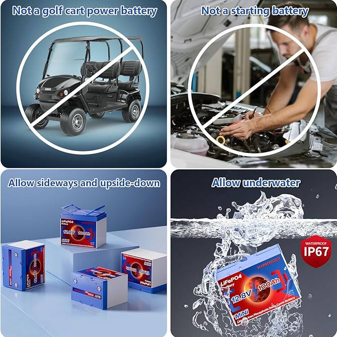 12V 100Ah Lifepo4 Battery, Bci Group 24, Built-In 100A Smart BMS, 4500 To 15000 Deep Cycle Grade A Cells Lithium Battery For Rv, Trolling Motor, Marine, Home Energy Storage, Solar Panel System (B-2PC)