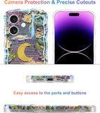 Jusy Compatible with iPhone 12, Colorful Retro Oil Painting Printed Flower Laser Glossy Pattern Cute Curly Wave Phone Case Soft TPU Cover for Girly Women - Purple Moon