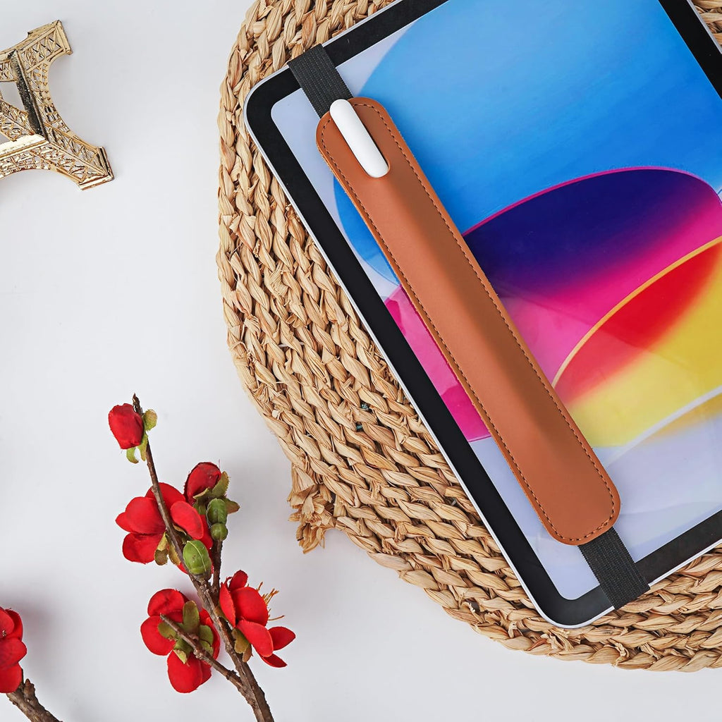 Vegan Leather Elastic Band Stylus Holder, Capacitive Pen Case for Tablets - Fits Most Capacitive Pens & Pencils(Brown)