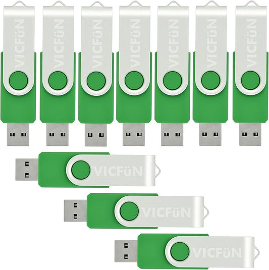 10 Pack 16GB USB Flash Drives USB 2.0 16GB Flash Drive Swivel USB Memory Stick,Green