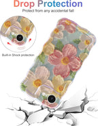 Jusy Compatible with iPhone 16e, Colorful Retro Oil Painting Printed Flower Laser Blue Glossy Pattern Cute Curly Wave Phone Case Soft TPU Cover for Girly Women -Green