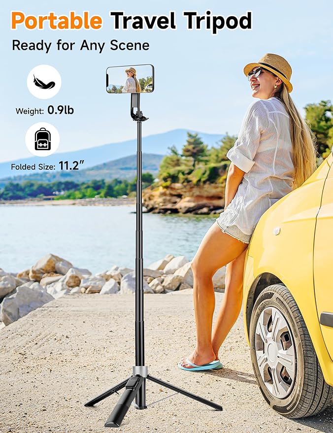 Magnetic Phone Tripod, 70" Selfie Stick Tripod for iPhone Magsafe with Rechargeable Remote & 2 in 1 Magnetic Holder, Portable Cellphone Stand for Recording Travel, Compatible with iPhone and Android