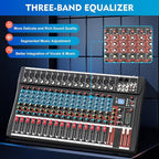 16 Channel Audio Mixer, Soundboard Mixing Console Sound Mixer DJ Sound Controller with USB & Bluetooth, Studio Audio Mixer for Professional and Beginners (16 Channel)