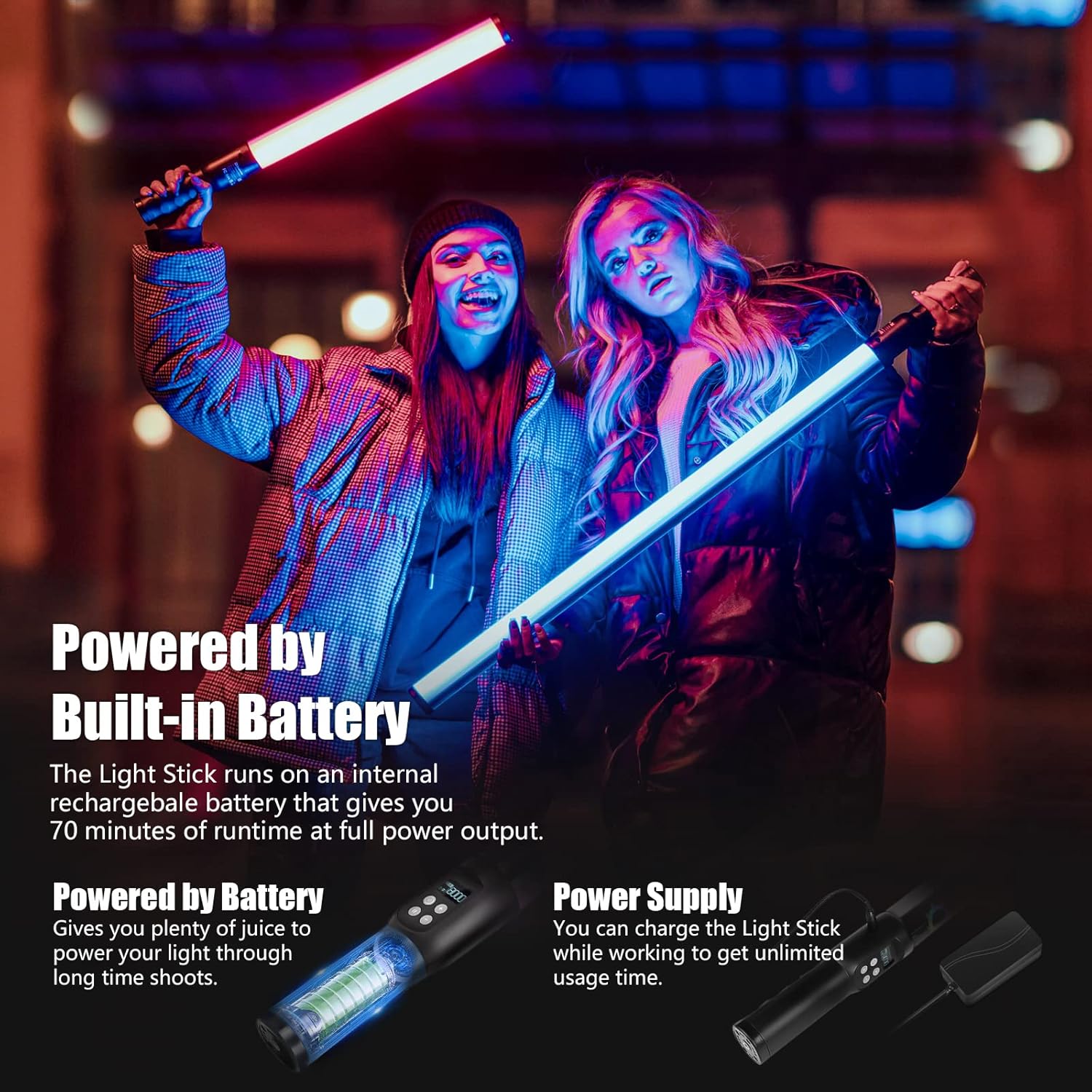 Mettlelite LS800C RGB LED Light Stick Full Color Continuous Output Video Light 3.2 ft with APP Control 2800K-8000K CRI96 TLCI 97 RGB CCT HSI Light Effects Built in Rechargeable Battery