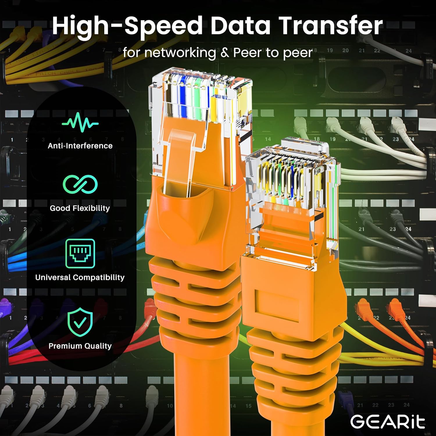 GearIT Cat 6 Ethernet Cable (24-Pack 0.5 Feet) Cat6 Network Patch, 10Gbps, RJ45, Snagless Cord, Gold-Plated Connectors, Internet for PC, TV, Tablet, Router, Printer, Servers, IT Data Center - Orange