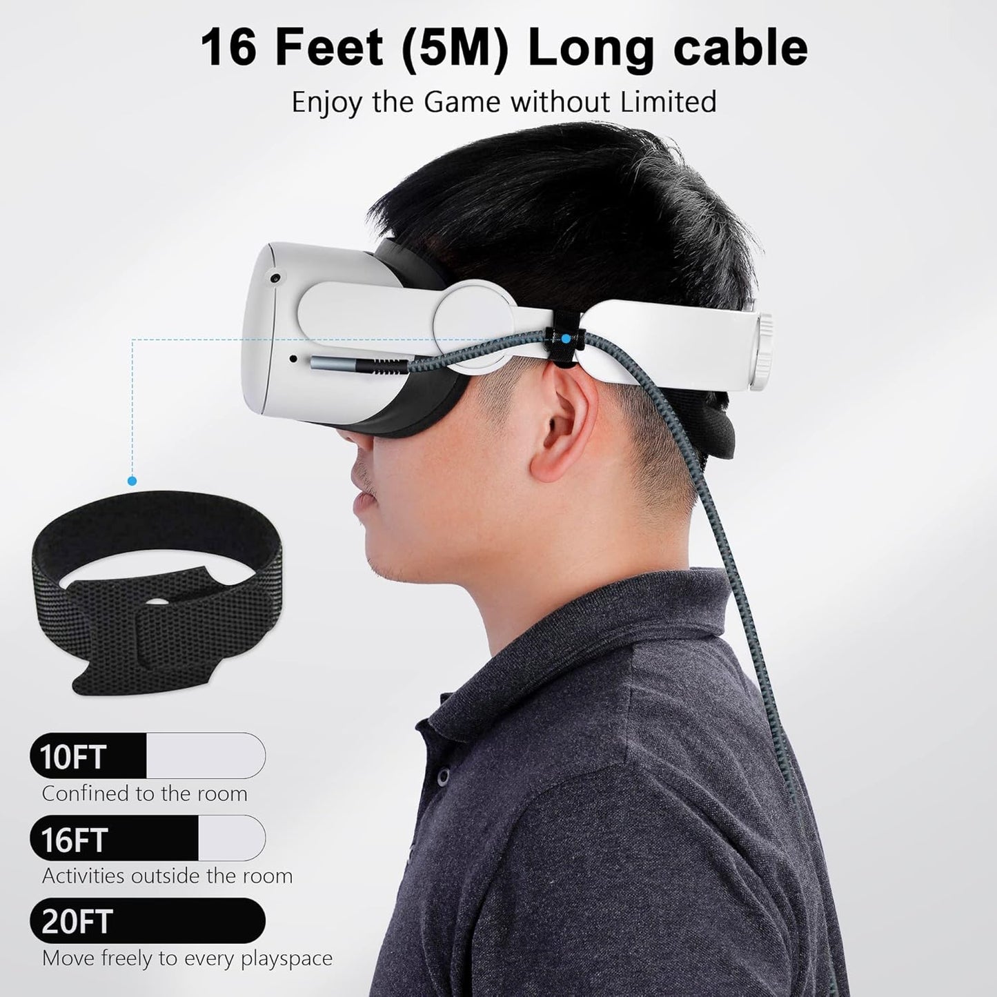 Kuject Link Cable 16FT Compatible for Quest 3S/3, Quest 2/Pro, Pico 4, Nylon Braided Accessories for Rift S/Steam VR Games, USB 3.0 Type C to C High Speed Data Transfer Charging Cord for Gaming PC