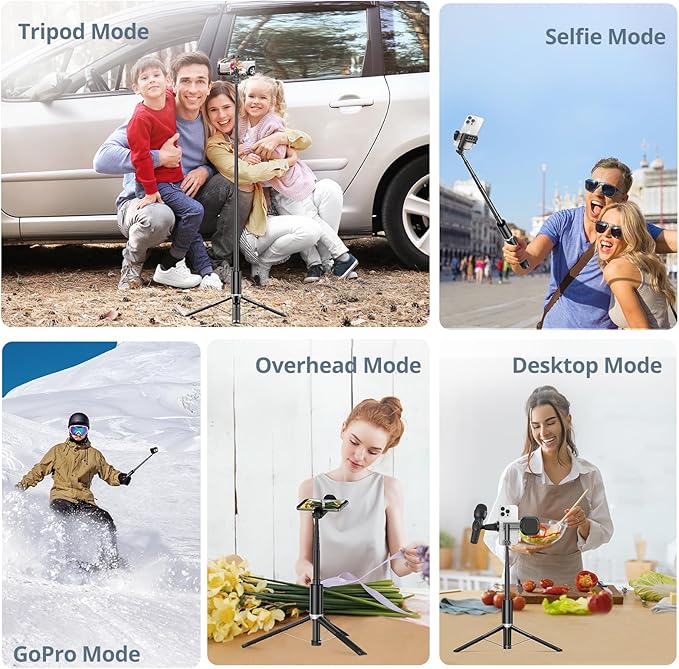 ATUMTEK 63"" Phone Tripod, Extendable Selfie Stick Tripod with Bluetooth Remote, All-in-One Aluminum Phone Tripod Stand with Cold Shoe Mount for 4”-7” iPhone and Android Smartphones Black, ATSS175