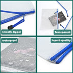 AUSTARK 20 Pcs Zipper File Bags, Plastic Mesh Pouch, Board Game Storage Bag, Waterproof Bags for Office School (A4 Size 13.4''x9.4'', White and Blue)