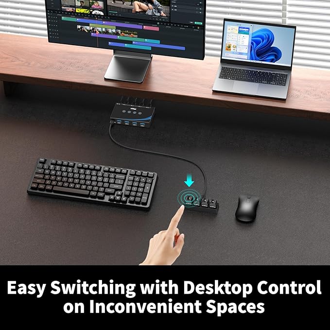 eKL USB 3.0 Switch 4 Computers Sharing USB Peripherals, 4 Port USB Switcher Sharing Mouse Keyboard Scanner Printer, with 3.5mm Headset Jack Audio Out, Includes 4 USB 3.0 Cables and Remote