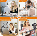 Overhead Phone Mount with 60 LED Portable Selfie Light and Phone Holder for Desk, Camera Mount Arm Stand with Remote, Overhead Stand for Video Recording, Live Streaming, TikTok, YouTube and Cooking