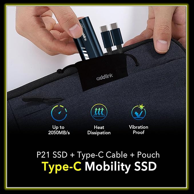 Addlink P21 1TB Portable External SSD, Up to 2,000MB/s Read, USB 3.2 Gen 2x2, Lightweight Storage for Photography, Video, Gaming and Fast backups, for PC Laptop Mac Windows Linux Android PS4 PS5