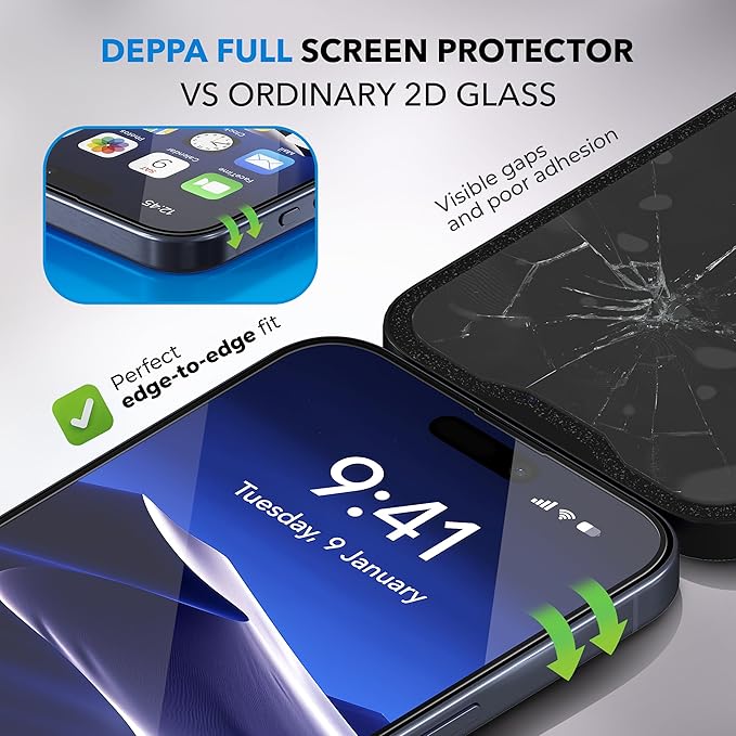 Deppa |2 Pack| Anti-Blue Light Screen Protector for iPhone 14 Plus/13 Pro Max (6.7') | Scratch Resistant Tempered Glass | 3D Edge to Edge Coverage | Easy Installation Kit | Eye Safeguard TÜV Certified