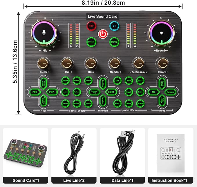 Facmogu K600 Gaming Audio Mixer, Streaming Audio Mixer with XLR Microphone Support, DJ Mixer Built-in 48V Phantom Power, Live Sound Card for PC Phone Live Streaming Podcasting Karaoke Tiktok YouTube