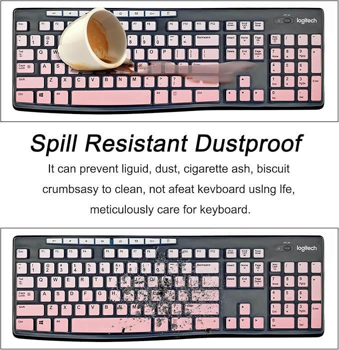 Keyboard Cover Silicone for Logitech K200 K260 K270, Keyboard Cover for Logitech K200 K260 K270 Ergonomic Wireless Keyboards, MK200 MK260 Keyboard Skin Waterproof Dustproof (Gradient Pink)