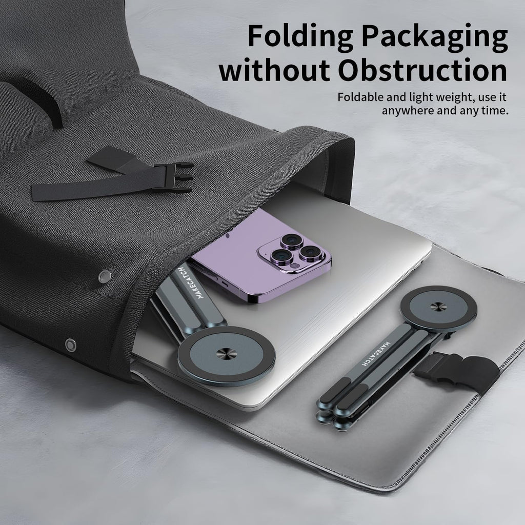 Adjustable Laptop Stand for Desk, Magnetic Phone Holder with Magsafe Compatibility, Portable Foldable Computer Riser for MacBook, iPhone, iPad, Tablet - Perfect for Office, Home, Traveling