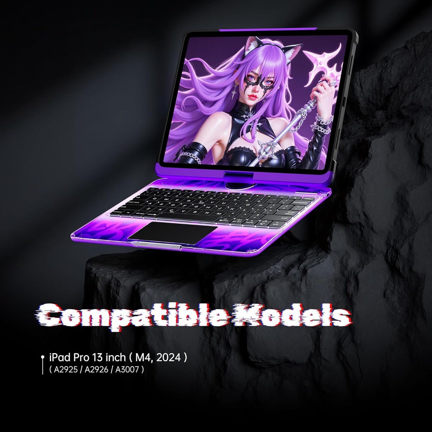 KITONE Transparent Case with Wireless Keyboard only for 2024 iPad Pro 13-in.(M4), 7 Colors Backlight, Trackpad, 360°Rotating Stand for iPad Pro 13, Tech Style