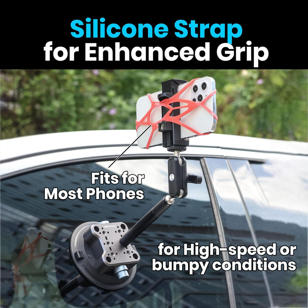 4.5" Suction Cup Camera Mount with 4.72" Extension Rod, Universal Car Mount for Cameras, Phones, Cameras with 3.84" Magic Arm