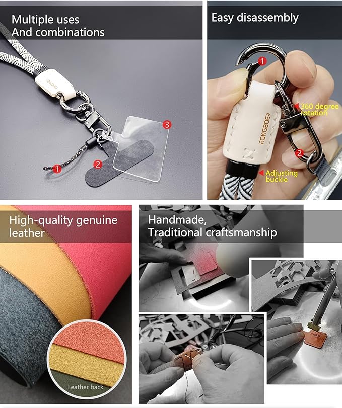 Handmade Cowhide Leather Phone Wrist Strap,Universal Adjustable Key Lanyard,Stylish Wristlet Keychains for Women&Men