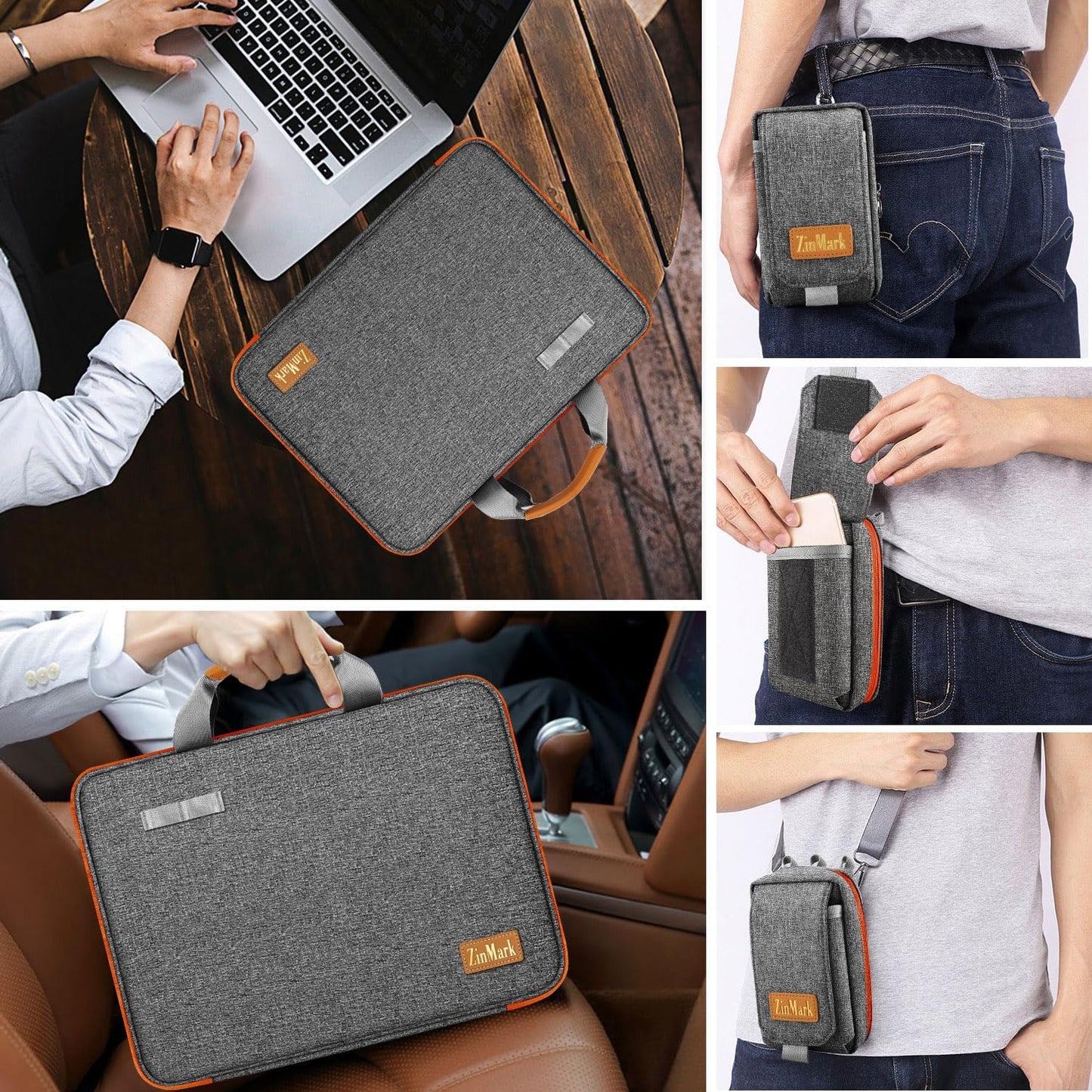 Laptop Case 15.6 Inch Briefcase Military-Grade Protection with Detachable Belt Bag, Compatible All Model of 15-16 Inch MacBook Pro and Most Popular 15.6 Inch Notebooks Chromebooks (Gray Orange)