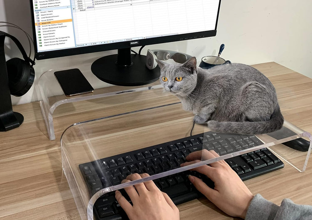 Clear Acrylic Monitor Stand,Keyboard Cover Protector Anti-Cat Prevent Cats from Touching Keyboard,Stand for Laptop, 1525-001