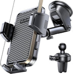 [2025 New] Dashboard Phone Holders for Your Car (+Air Vent Clip) [Military Grade Stable] , Car Cell Phone Holder, Rotatable Suction Cup Car Phone Mount for All Phone (Diamond Black)