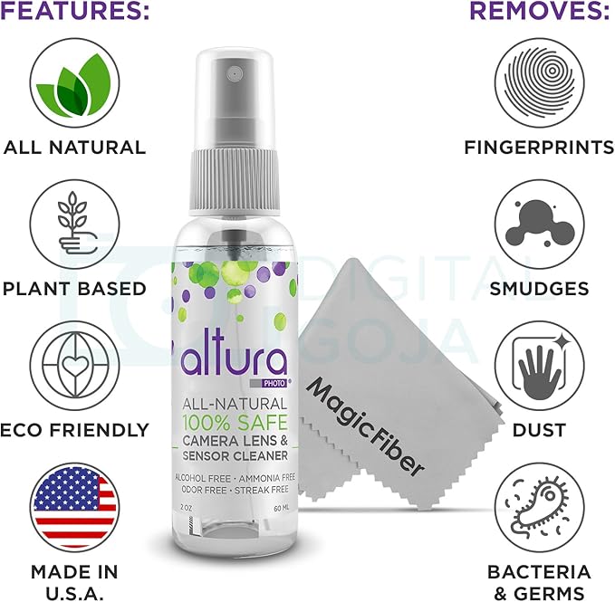 Altura Photo Professional Camera Cleaning Kit for DSLR & Mirrorless Cameras and Sensitive Electronics Bundle - Camera Accessories Kit with Altura Photo 2oz All Natural Cleaning Solution