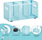 Marbrasse Mesh Pen Holder for Desk,Pencil Holder Desk Organizer 3 Adjustable Compartments,Pencil Cup with Handle Perfect for Classroom, Office, Home,Makeup,Art (Blue)