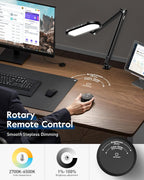 Desk Lamp for Home Office, Eye-Care Dual-Sided Seamless Dimmable LED Desk Light with Knob Remote, Adjustable Arm Clamp Computer Lighting for Video Conference Recording, Zoom Call, Task, Stream