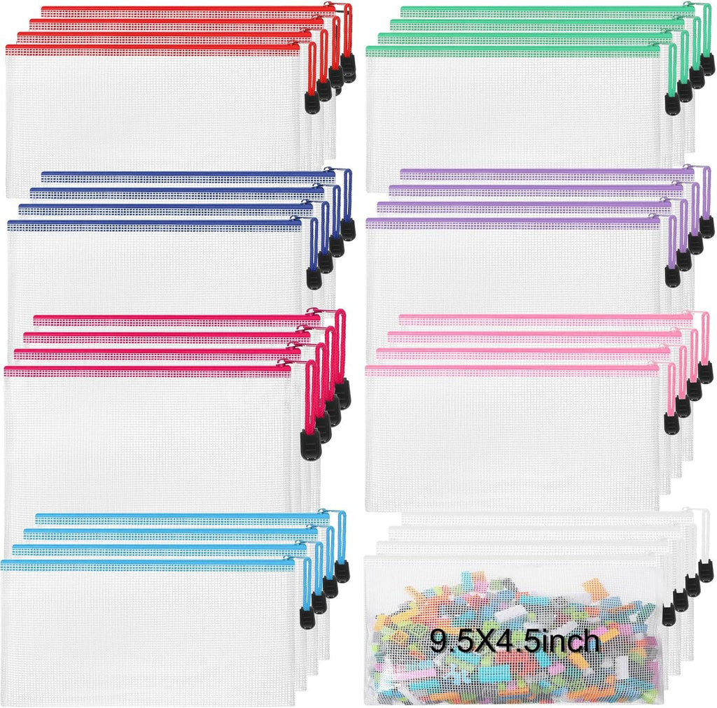 Jetec 32 Pcs Mesh Zipper Bags Toy Storage Bikini Organizer Bag Bolsas Para Guardar Trajes De Baño Waterproof Zipper Reusable Pouch Puzzle Multipurpose for Storage Office(Classic Color,9.5 x 4.5 Inch)