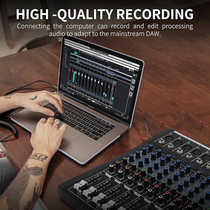 XTUGA 16 Channel Audio Mixer Sound Board Mixing Console, Audio Interface PC USB Bluetooth with 48V Phantom Digital Effect for DJ Live Recording Studio Karaoke(CT160)