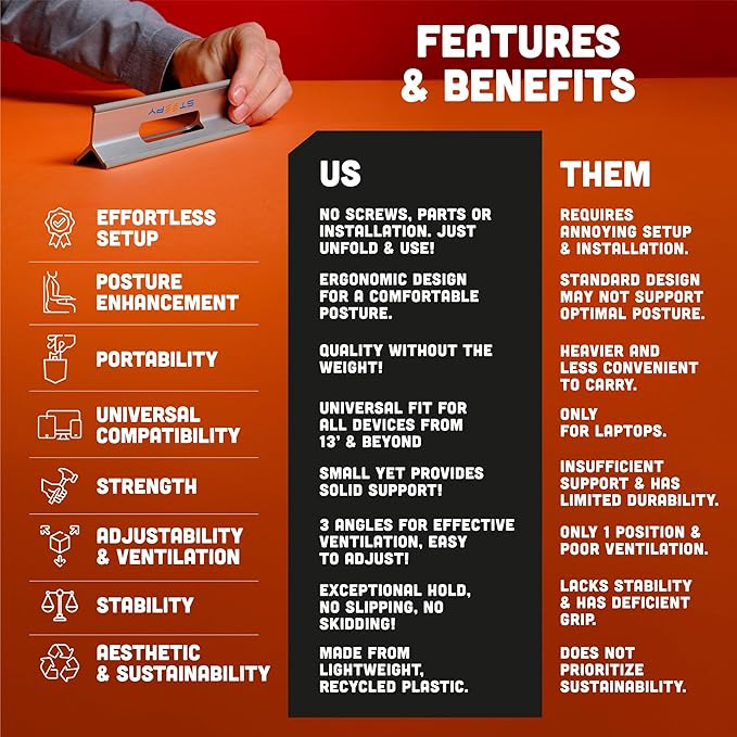 Steepy Adjustable Laptop Stand for Desk - 3 Heights Computer Stand - Laptop Riser with Adjustable Height