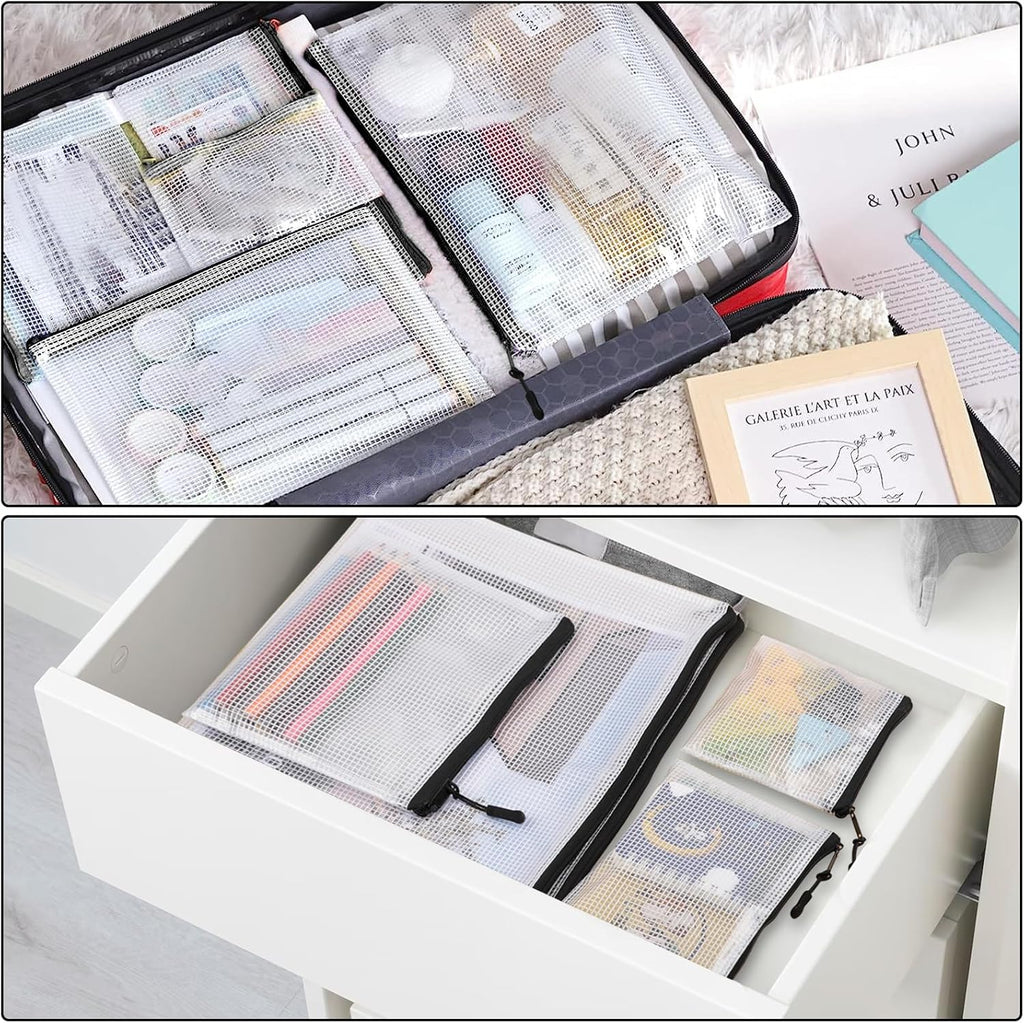 25pcs Multisize Mesh Zipper Pouch Bags, Waterproof Zipper Bag, 8 Sizes Waterproof Plastic Document Pouch, Bags for Travel Storage, Office Supply and Home Organize