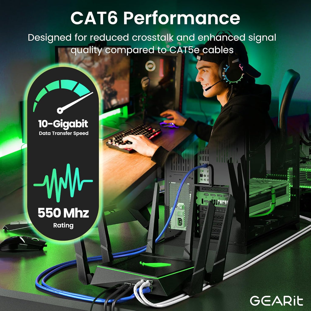 GEARit Cat 6 Ethernet Cable Pack - 50-Pack 1.5 ft Cat6 Ethernet Patch Cables | RJ45 Network Patch Cable, 10 Gbps Snagless Gold-Plated Connectors - Ethernet Cable Cat 6 for PC, TV, Router - Blue