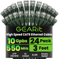 GearIT Cat 6 Ethernet Cable (24-Pack 3 Feet) Cat6 Network Patch, 10Gbps, RJ45, Snagless Cord, Gold-Plated Connectors, Internet for PC, TV, Tablet, Router, Printer, Servers, IT Data Center - Green