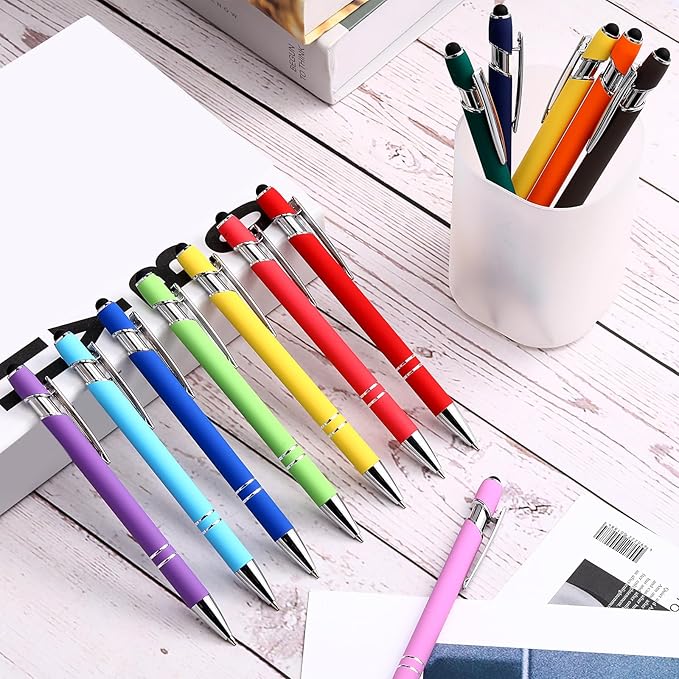 Konohan 100 Pieces Stylus Pen 2 in 1 Ballpoint Pen with Stylus Tip for Touch-Screen Phone Tablet, Touchscreen Devices, Compatible with iPad iPhone