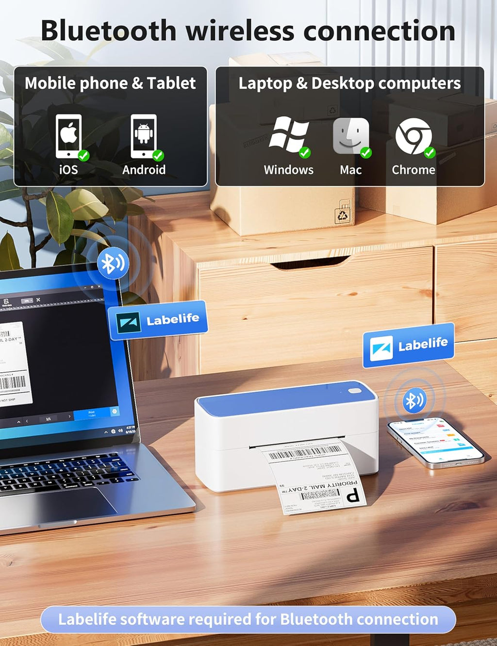 Phomemo Thermal Label Printer, 4X6 Shipping Labels Printer for Small Business, Wireless Label Printers for Package for Phone & Pad & PC, Used for Ebay, UPS, Shopify, TikTok, USPS, FedEx, DHL, Temu