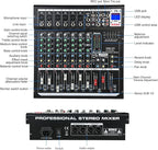 Dj Mixers 8 Channel Audio Mixer Sound Board with Bluetooth, Usb Audio Interface with 48V Phantom Power Sounds Mixer Board with FX Reverb Delay Effect for Streaming