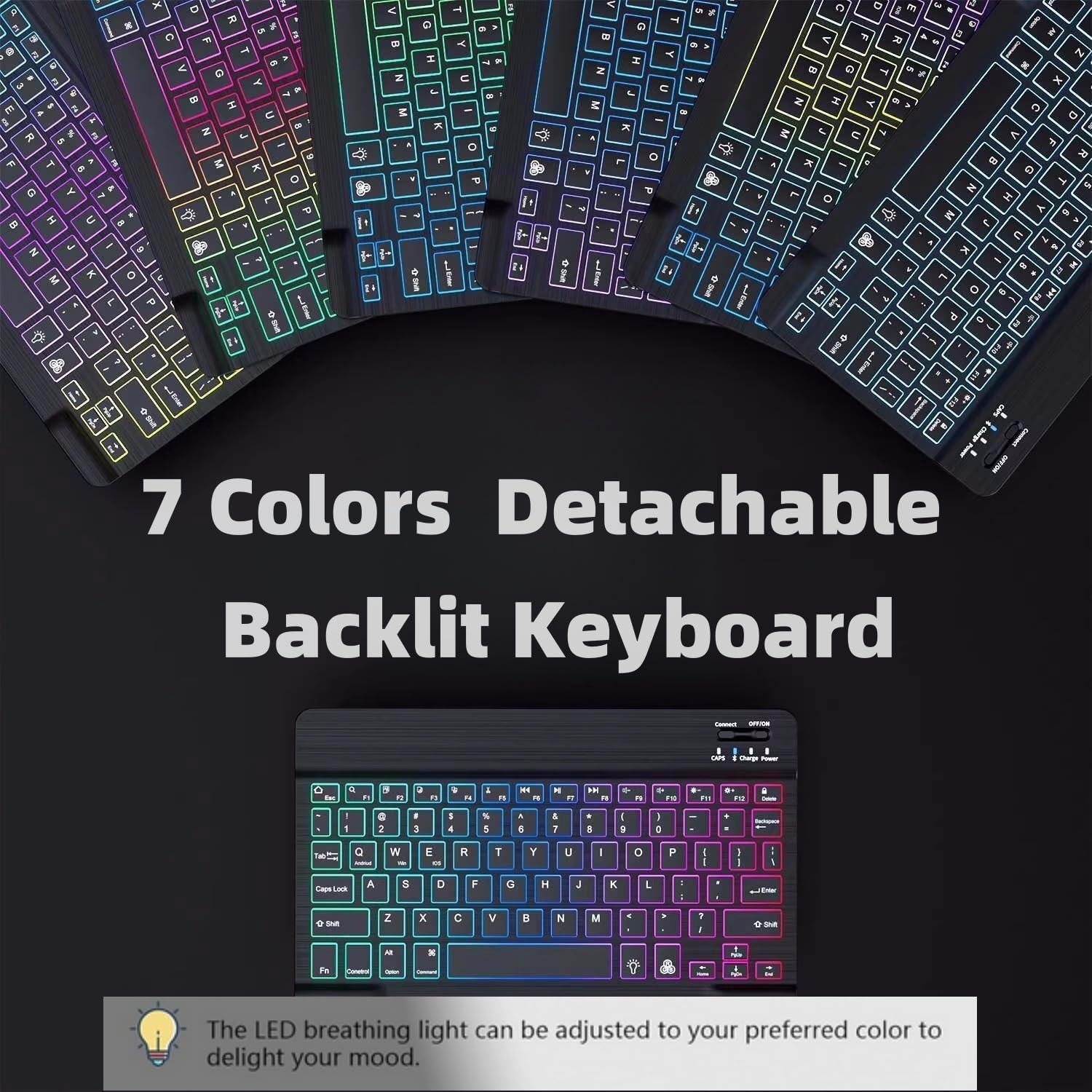 Keyboard Case for Galaxy Tab A8 10.5 Inch 2022, Slim Lightweight 7 Color Rainbow Backlight Detachable Magnetic Keyboard Cover with S Pen Holder,Purple