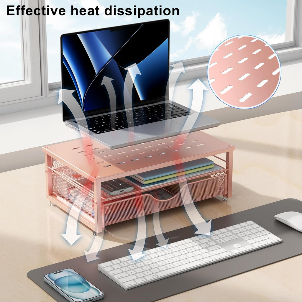 gianotter Computer Monitor Stand Riser, office organizer with Drawer, Office Organizers Storage for Classroom Office Supplies (Rose)