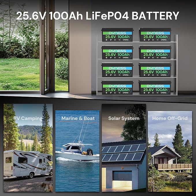 24V 100Ah LiFePO4 Lithium Battery, 2560Wh Large Capacity with Smart 100A BMS, 4000+ Deep Cycle, 10-Year Lifetime, Supports 4P2S Connection Up to 20.48kWh, Perfect for RV, Solar System, Marine
